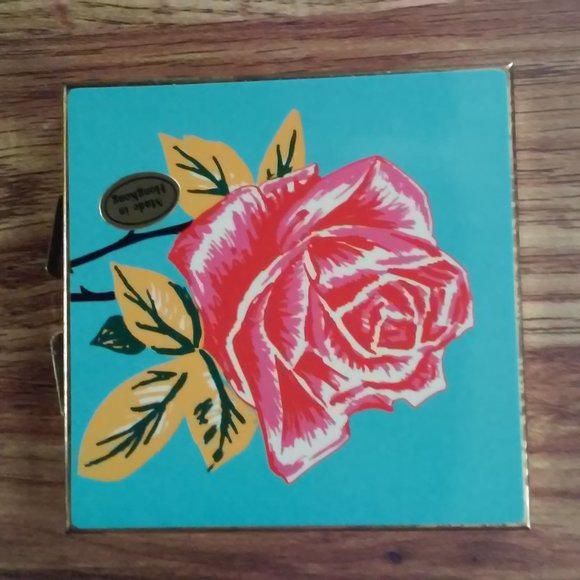 Mirror Purse Hinged Pocket Glovebox Rose Both Sides 3 1/4" x 3 1/4" OPEN It's 6" - Picture 5 of 5